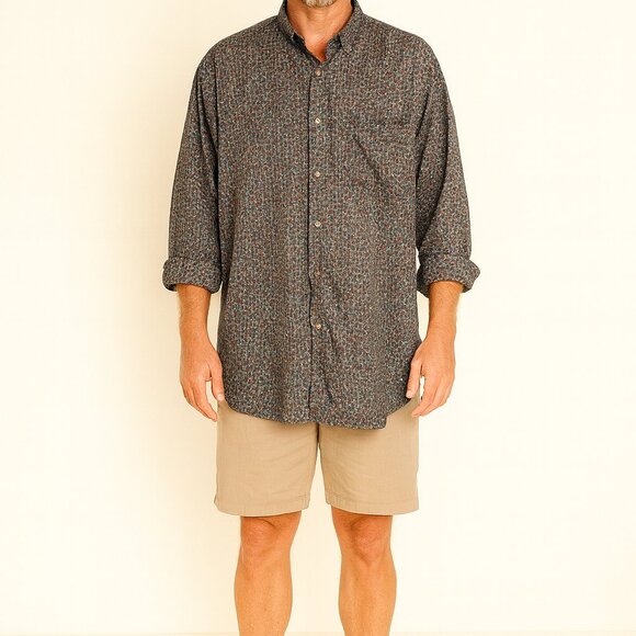 Cote De France 100% Silk Men's long sleeve shirt  blue yellow green XL - Picture 1 of 7